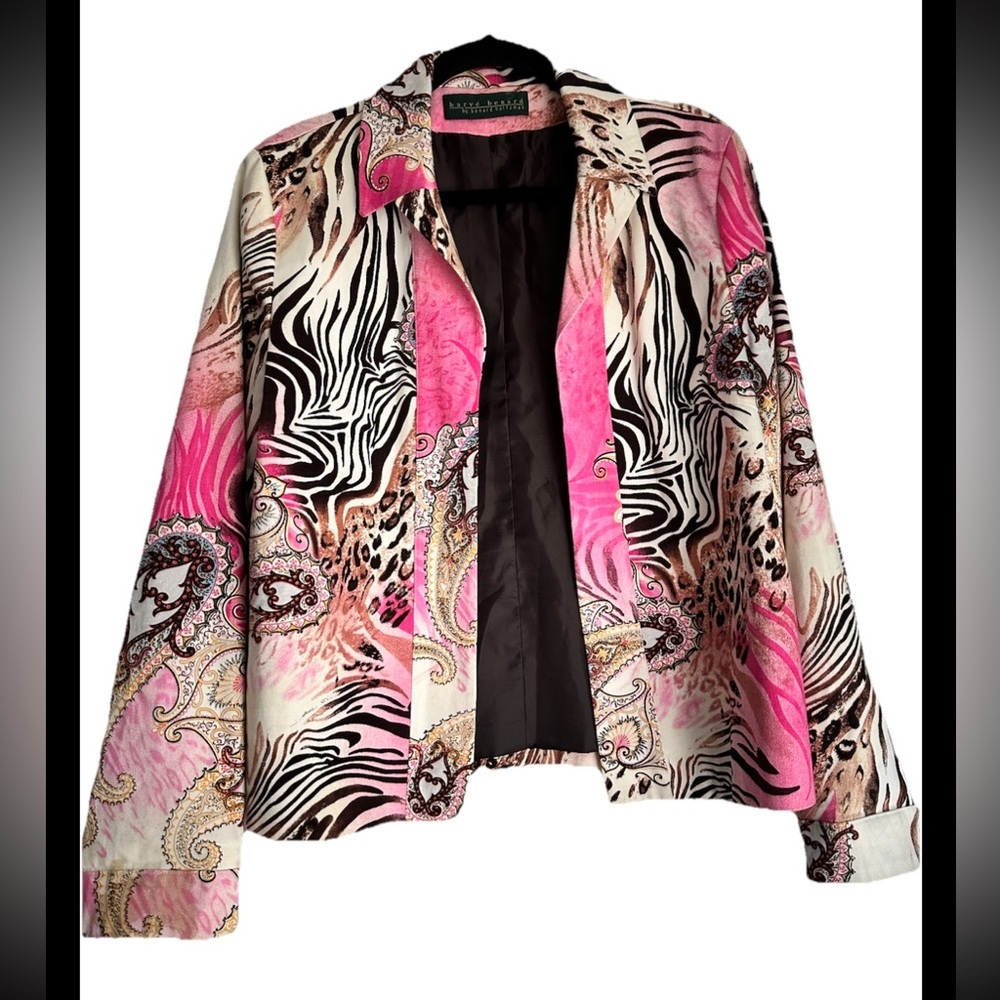 Harve Benard Women's Pink and Black VINTAGE Artsy Jacket Sz 8 Petite